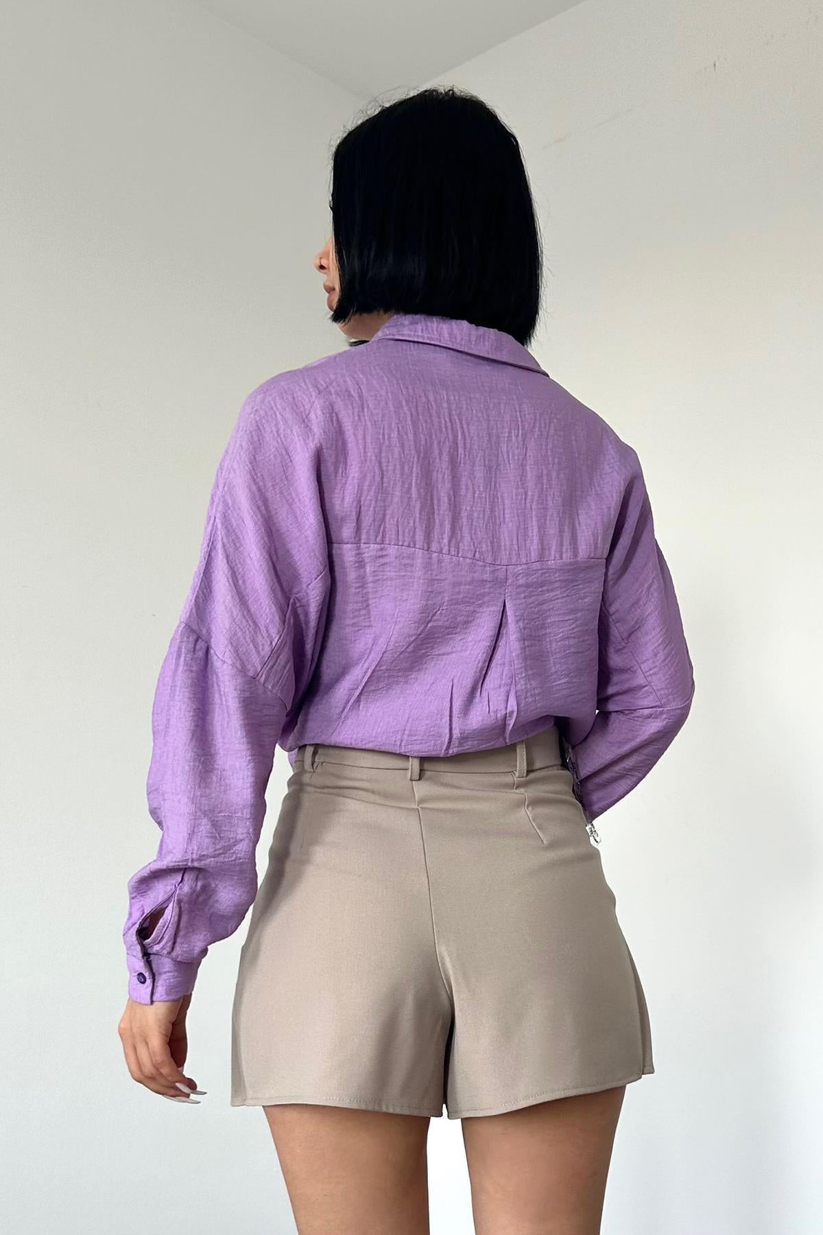 Toptan Lila Kristal Taşlı Gömlek