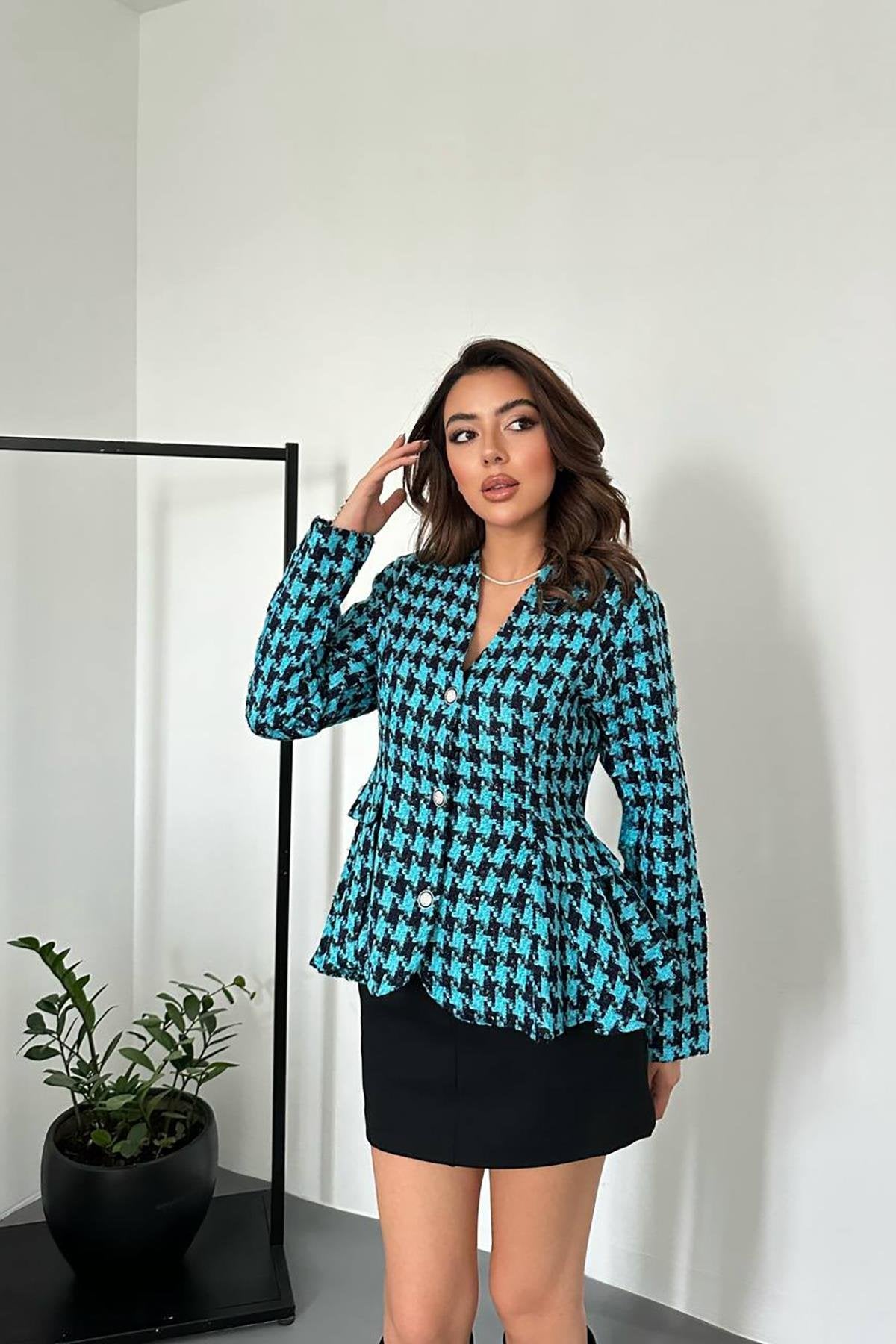 Toptan Mavi Arka Fiyonk Detaylı Ceket Mavi L