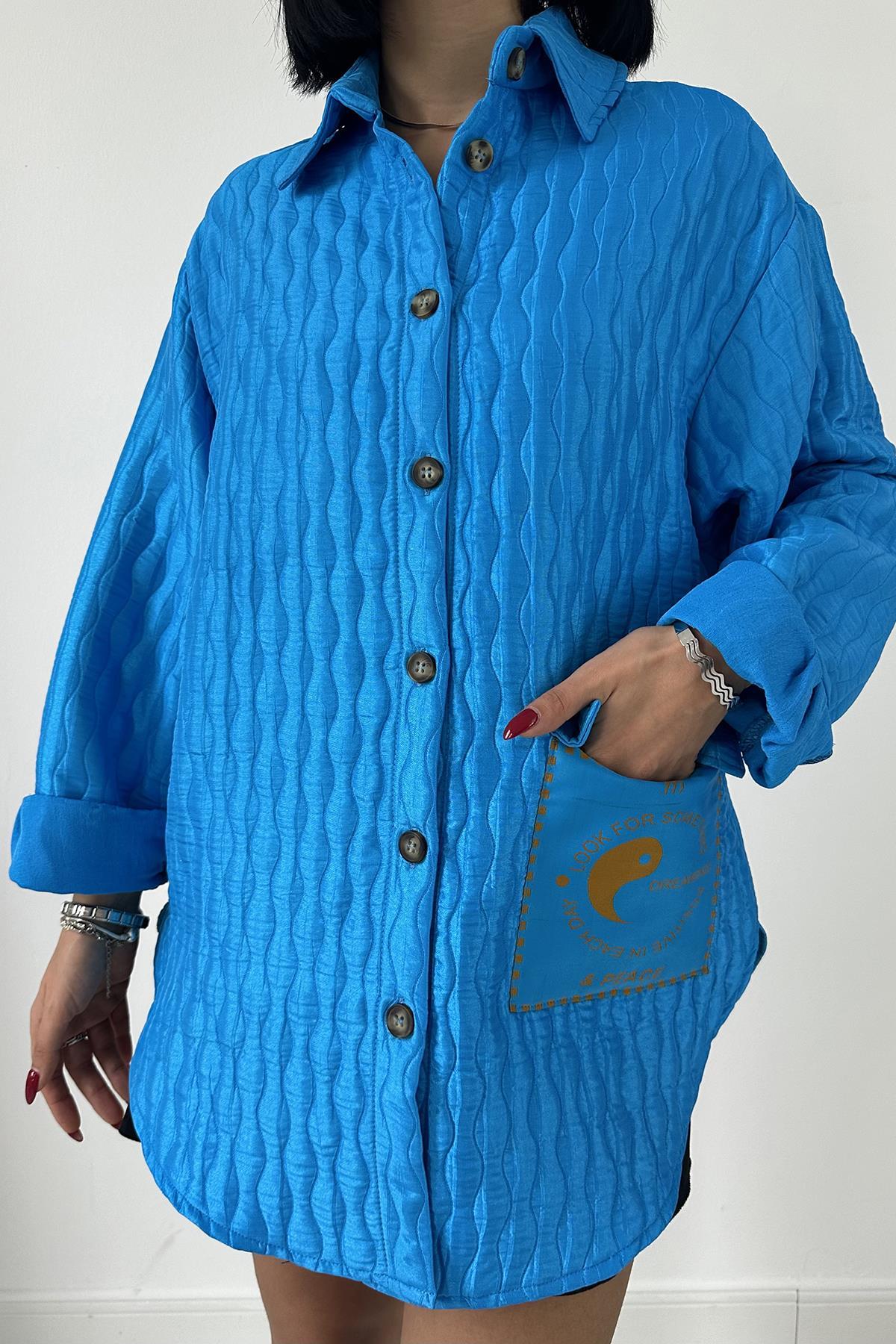 Toptan Mavi Cepli Kapitone Gömlek