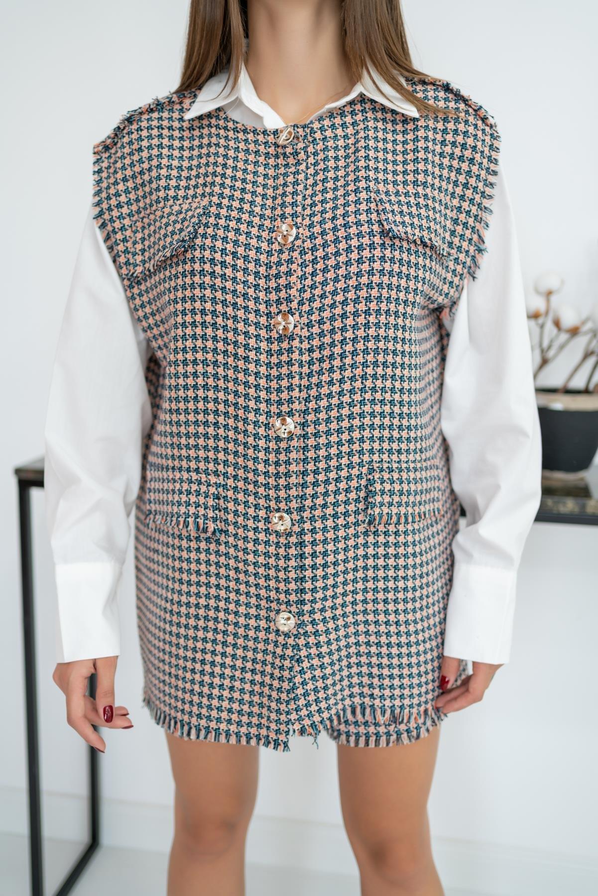 Toptan Mavi Kazayağı Desenli Yelek Ve Şort Takım