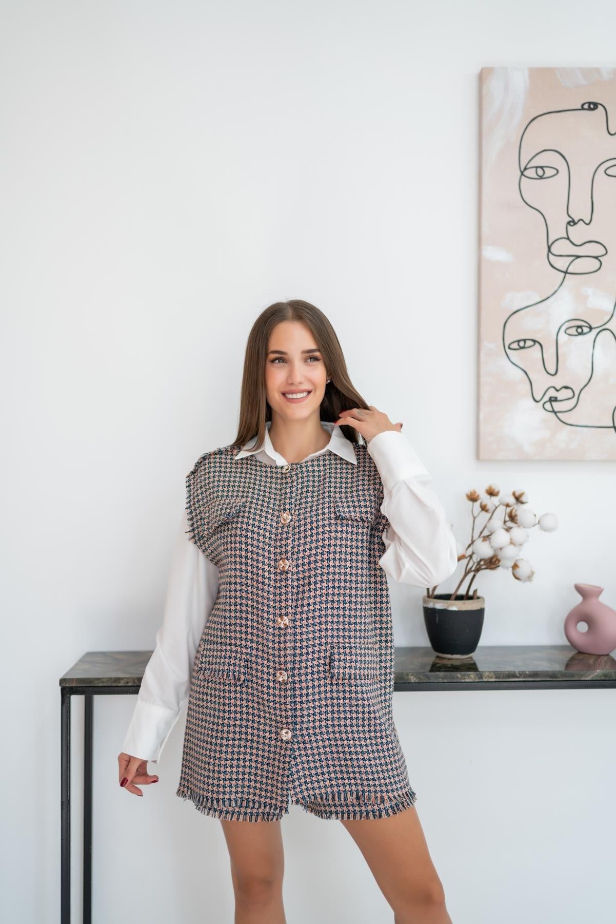 Toptan Mavi Kazayağı Desenli Yelek Ve Şort Takım