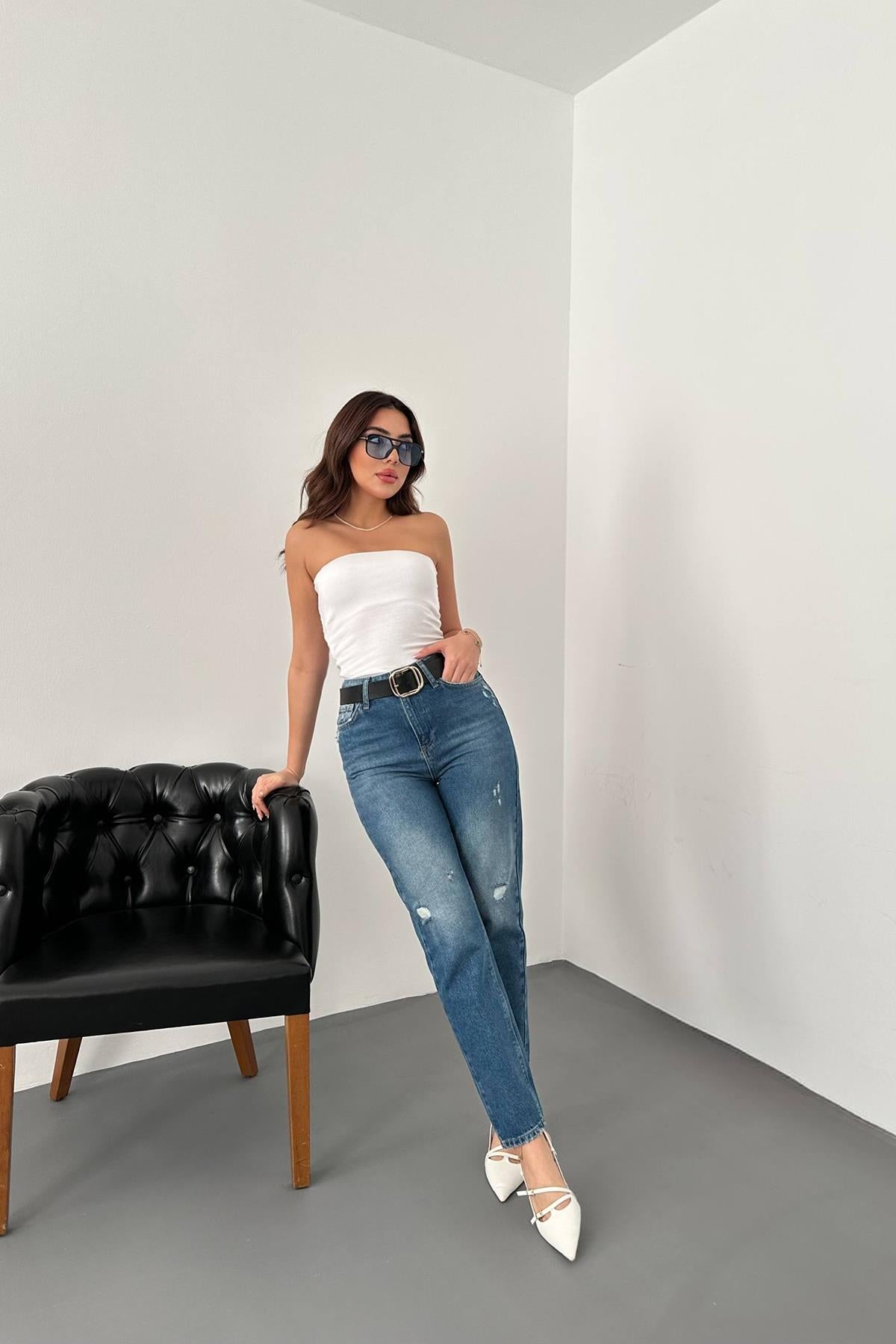 Toptan Mavi Lazer Kesim Jeans Pantolon