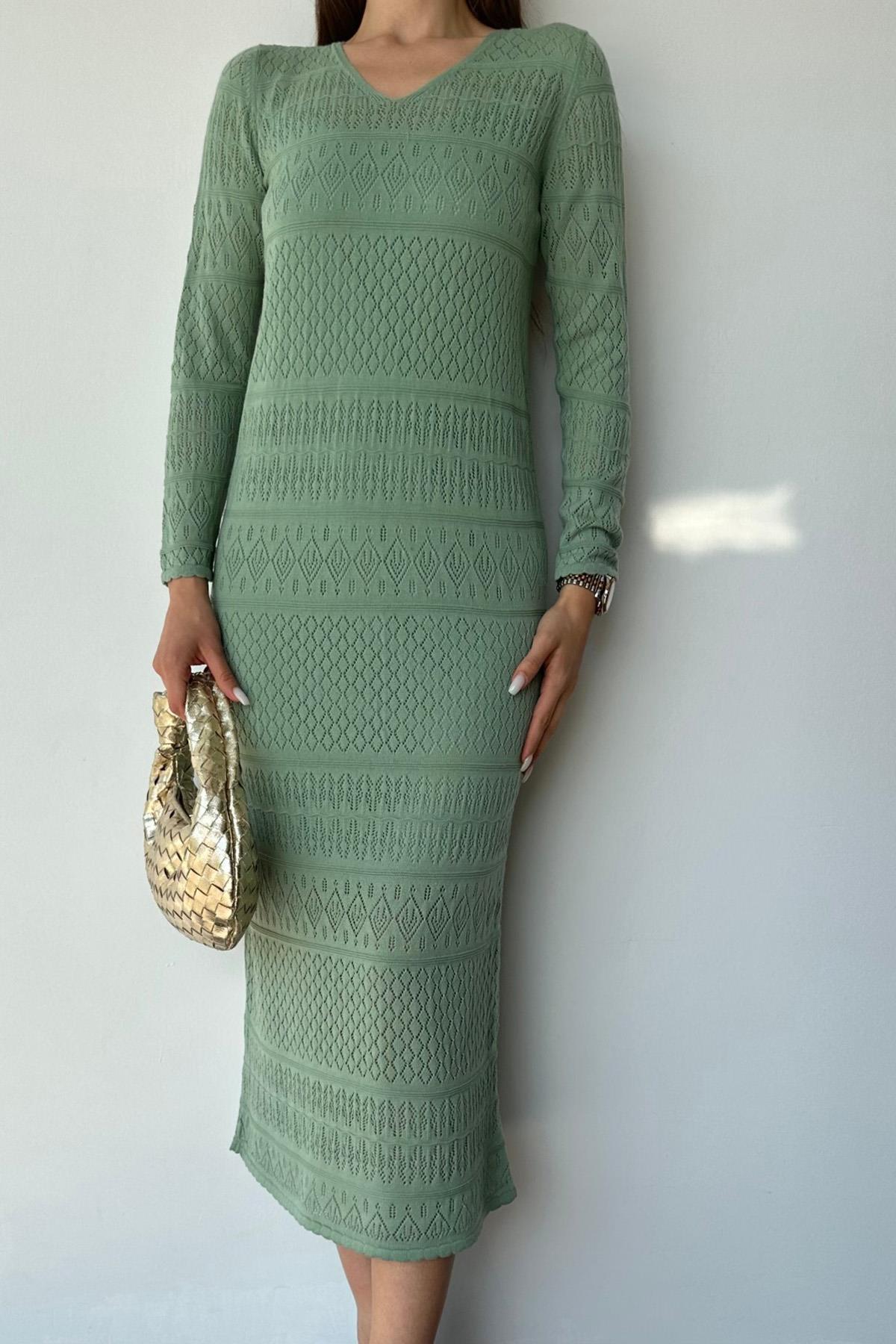 Toptan Mint Astarlı Triko Elbise