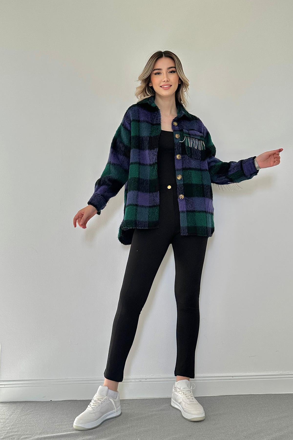 Toptan Mor Buklet Cepli Zincir Taşlı Gömlek