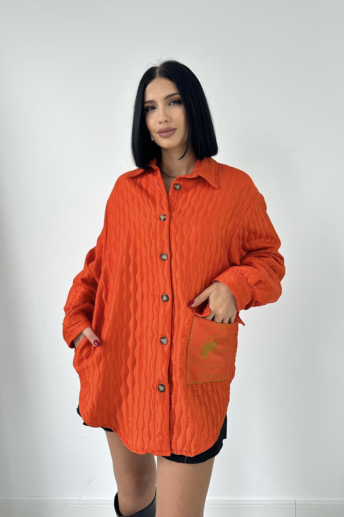 Toptan Oranj Cepli Kapitone Gömlek Oranj STD