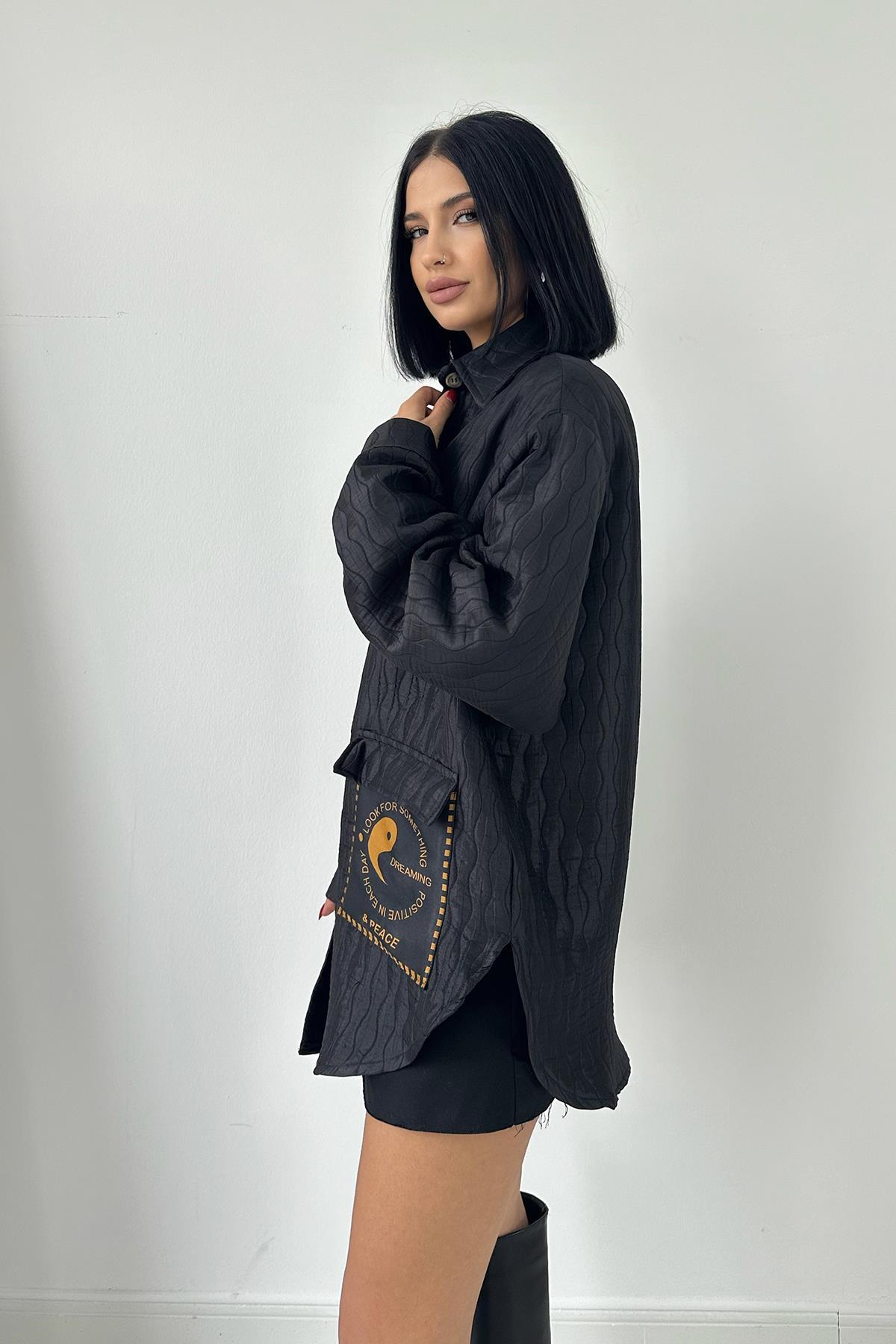 Toptan Siyah Cepli Kapitone Gömlek