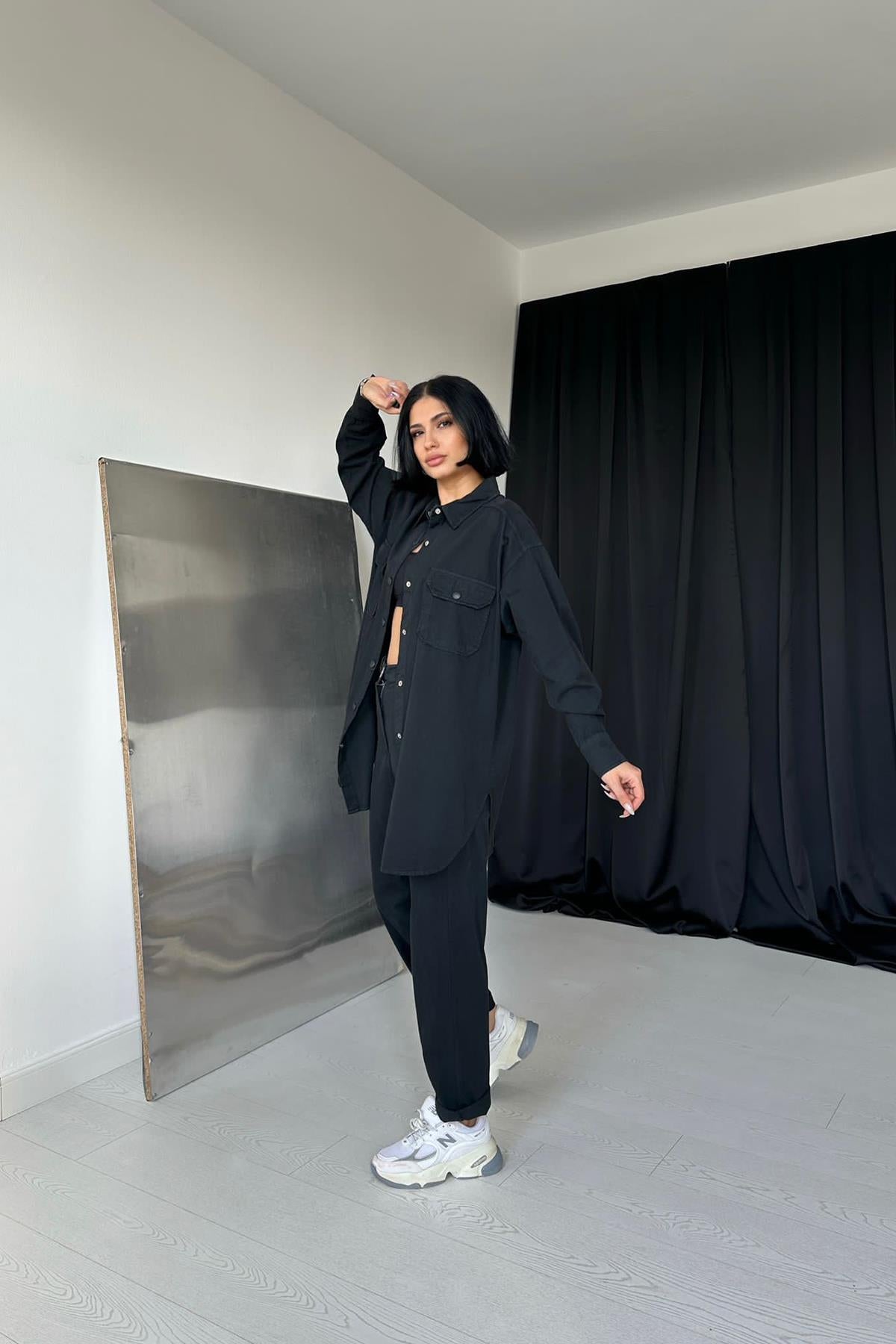 Toptan Siyah Gömlek Ve Çıtçıtlı Pantolon Takım