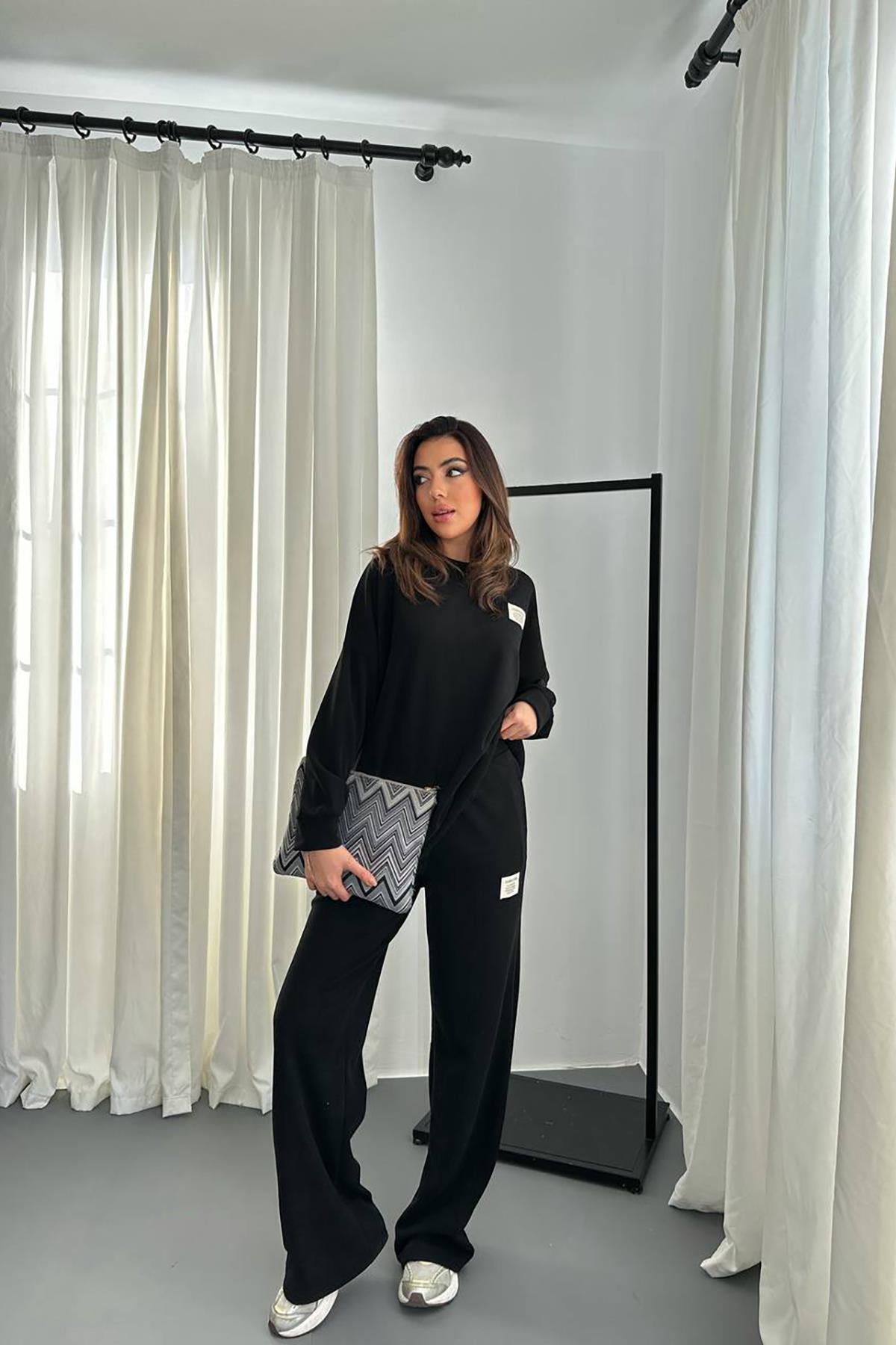 Toptan Siyah Klasik Fitilli Kazak Ve Pantolon Takım