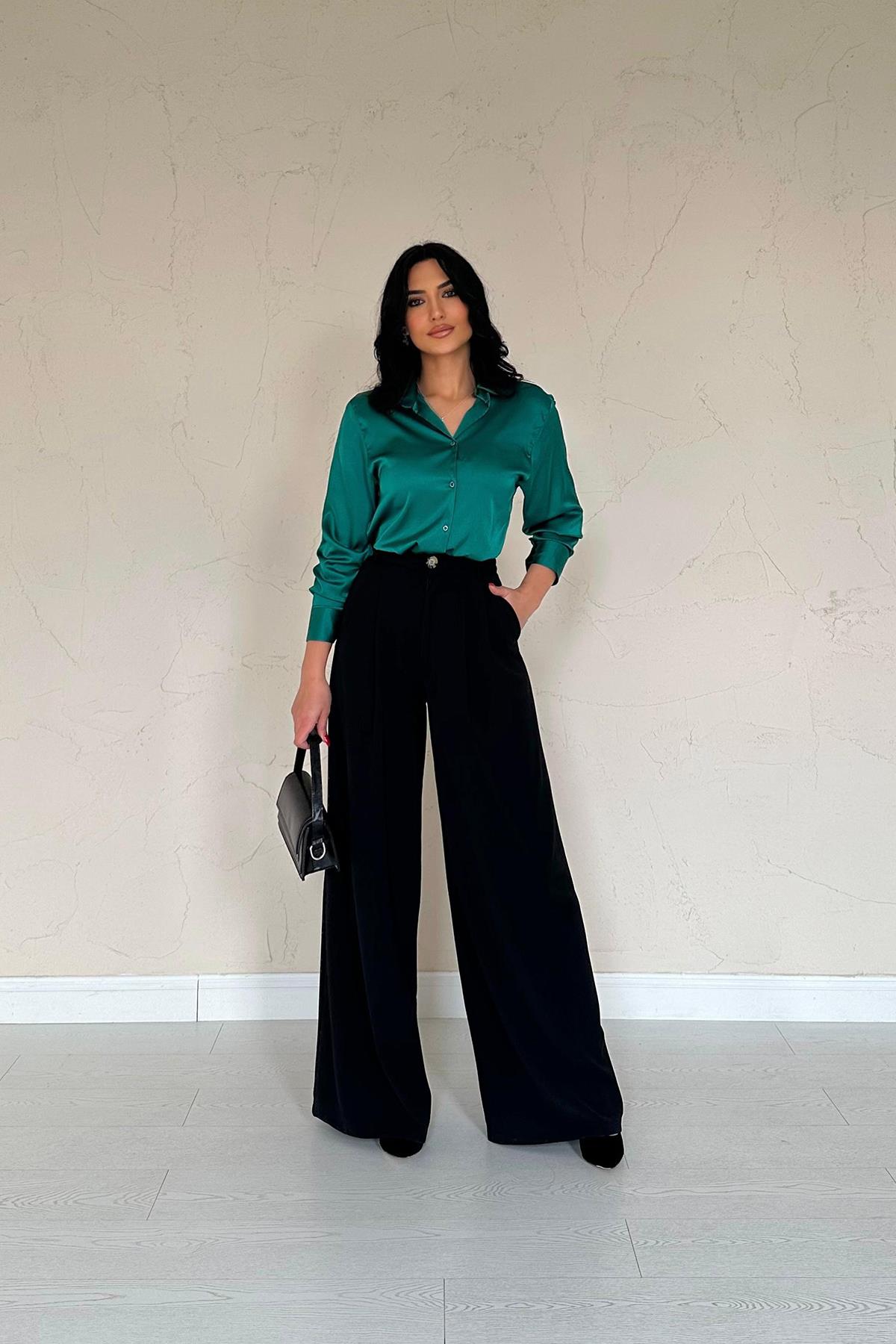 Toptan Siyah Pileli Comfort Pantolon Siyah L