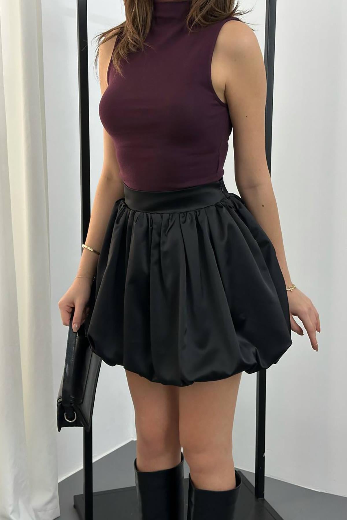 Toptan Siyah Saten Balon Etek