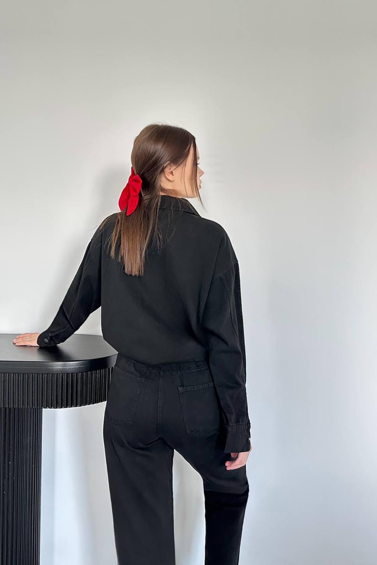 Toptan Siyah Yıkamalı Gömlek Ve Pantolon Takım