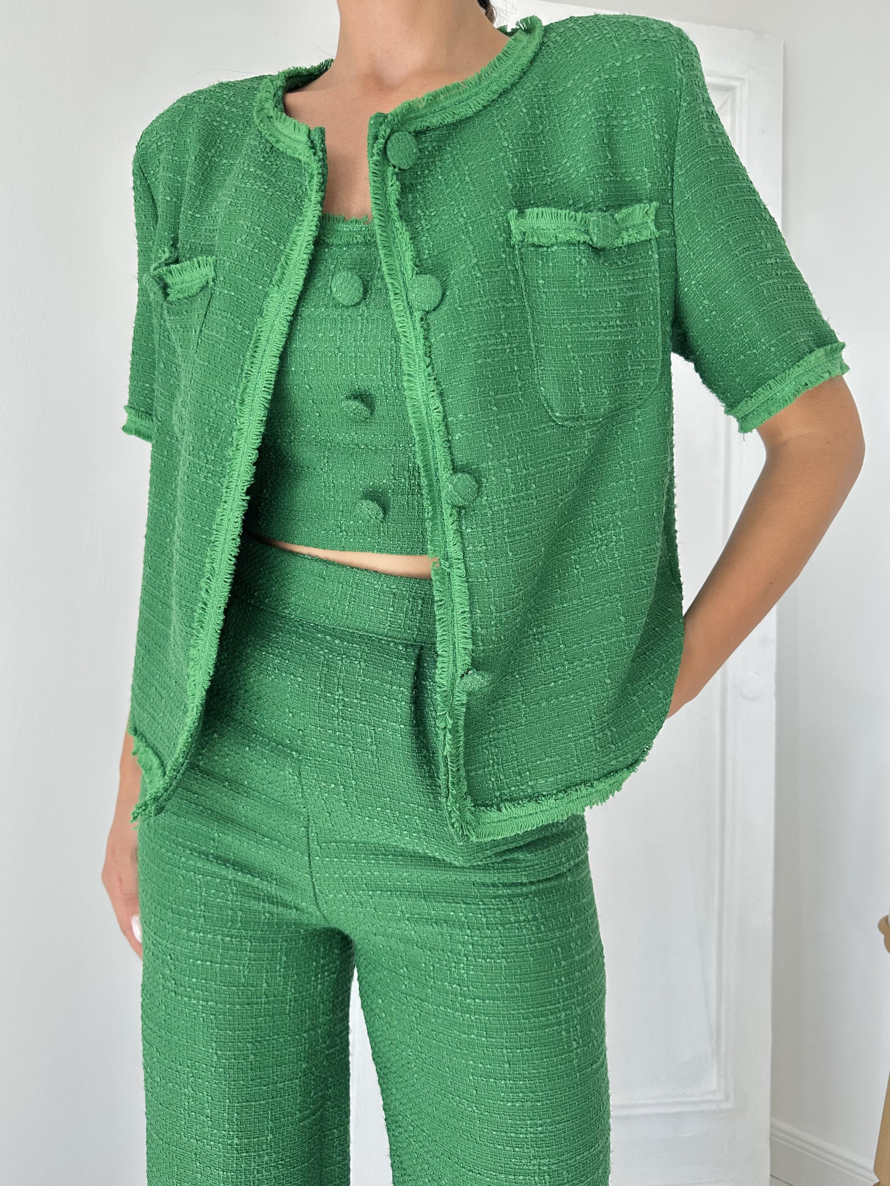 Toptan Yeşil Askılı Büstiyer Ceket Ve Pantolon Takım