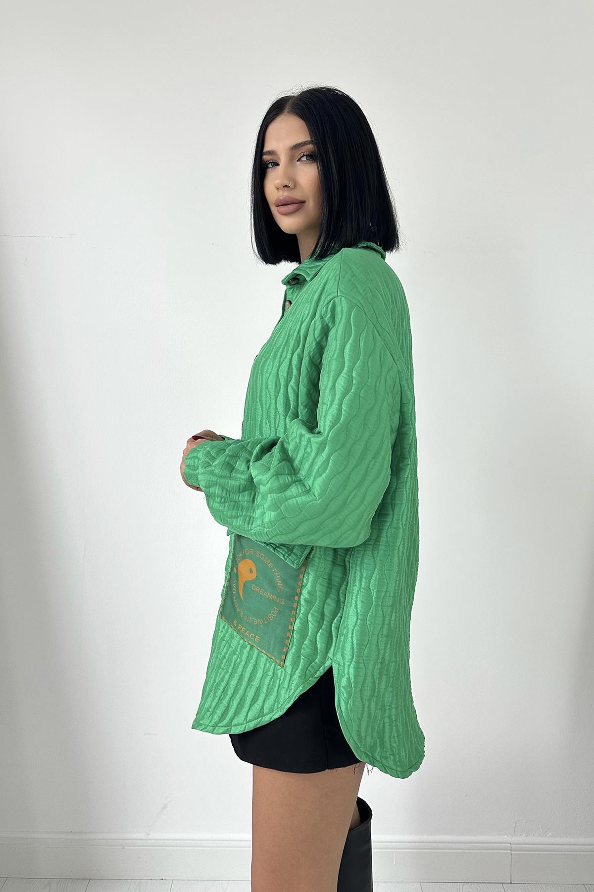 Toptan Yeşil Cepli Kapitone Gömlek