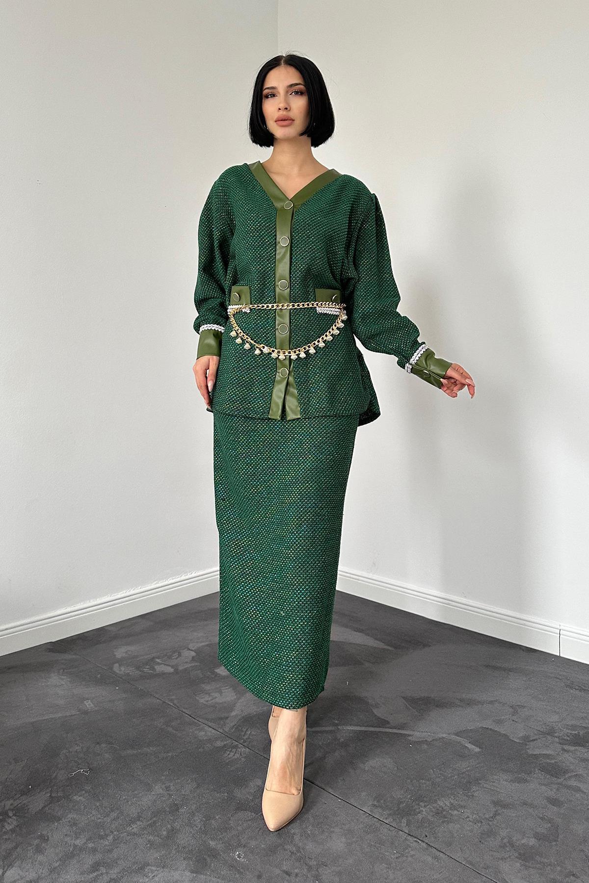 Toptan Yeşil Simli Tüvil Takım Yeşil L