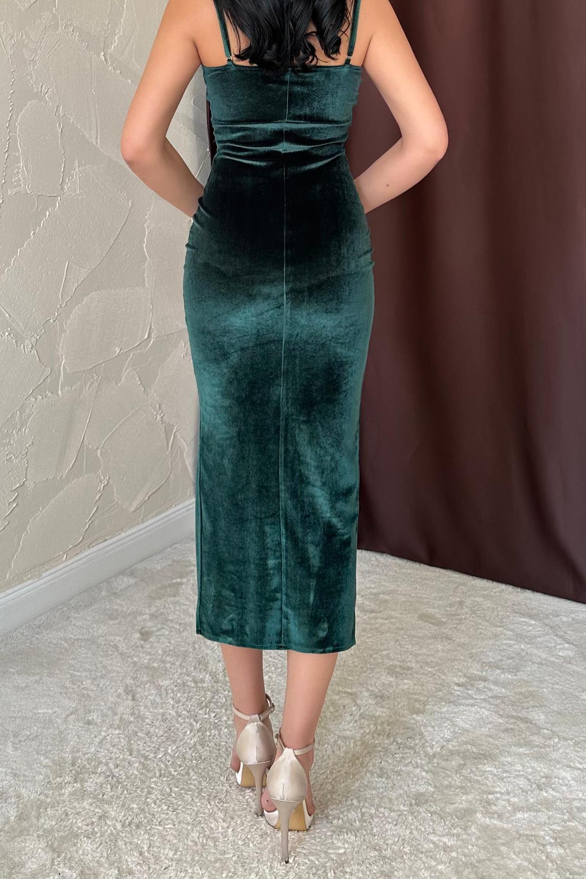 Toptan Zümrüt Kadife Elbise