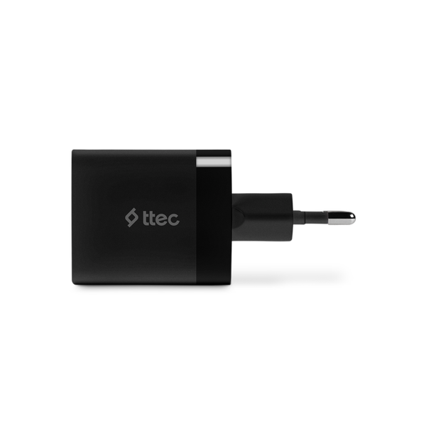 ttec SmartCharger Duo PD 45W Seyahat Hızlı Şarj Aleti USB-C+USB-A Siyah