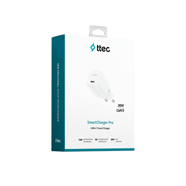 ttec SmartCharger GAN 30W PD USB-C Seyahat Hızlı Şarj Aleti 2SCG30B Beyaz