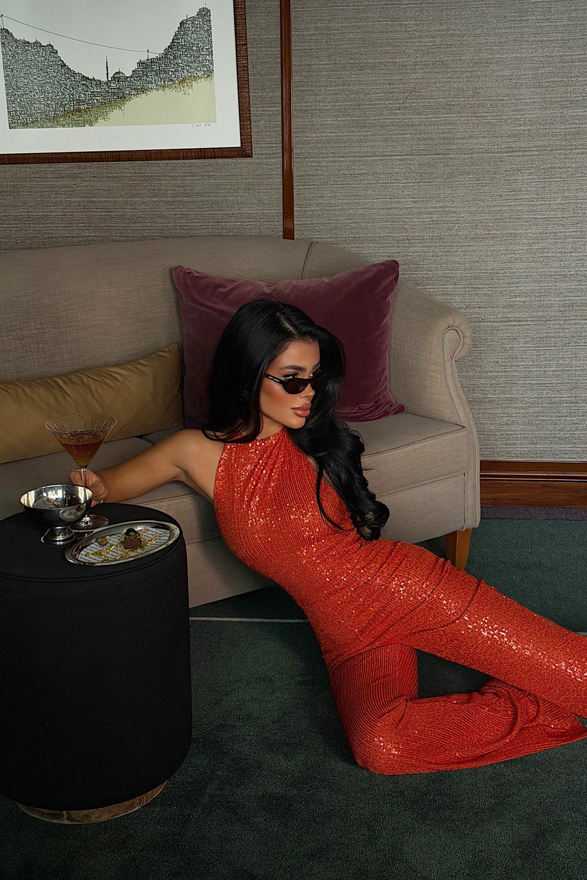 Turuncu Wyana Payetli Tulum ATE-3983