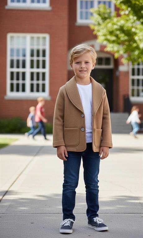 Unısex 3 Iplik Şardonlu Blazer Ceket Kahverengi 4 Yaş