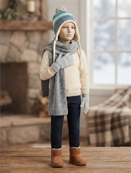 Unisex Çocuk Atkı Bere Eldiven 3'lü Kış Seti
