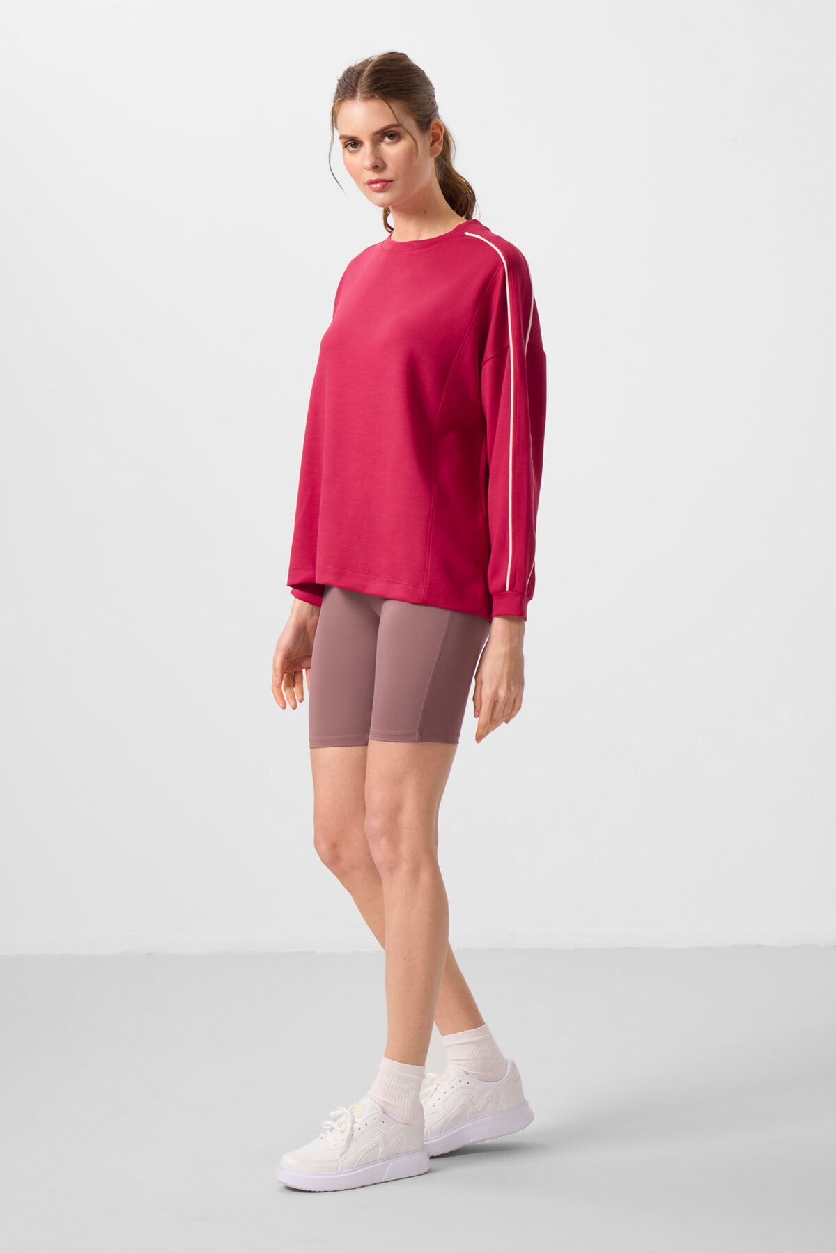 Viva Kırmızı Yumuşak Dokulu O Yaka Oversize Kadın Tunik Sweatshirt - 97303