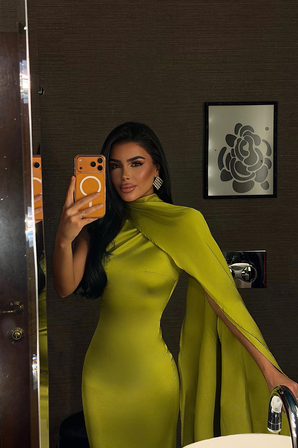 Yağ Yeşili Messcy Uzun Fularlı Elbise ATE-3992