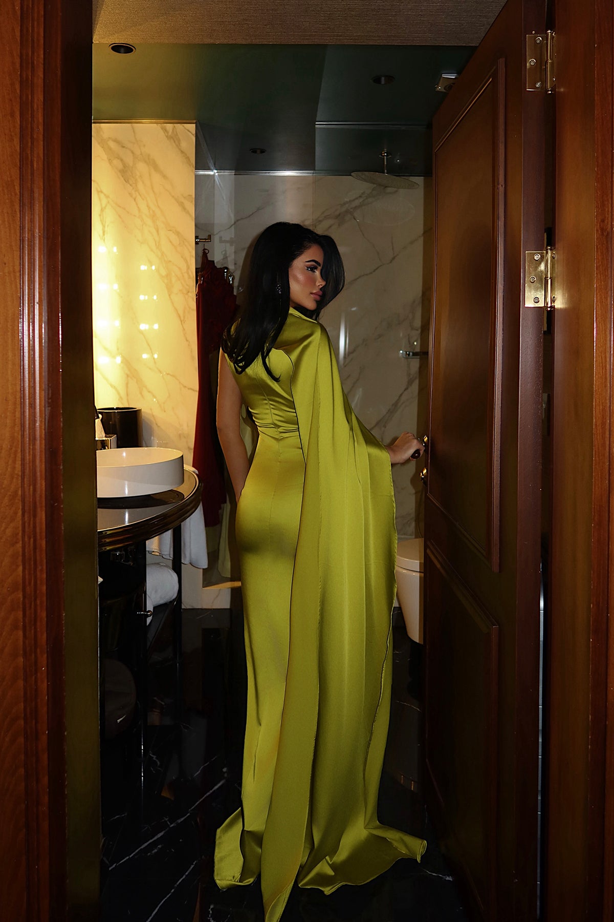 Yağ Yeşili Messcy Uzun Fularlı Elbise ATE-3992