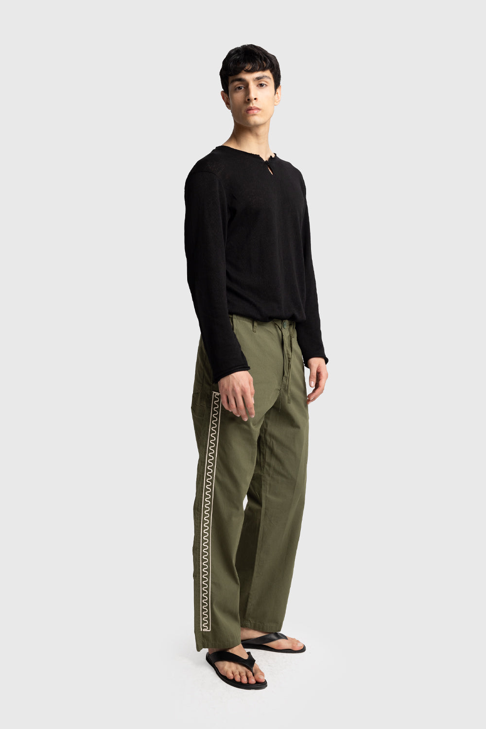 YANI İŞLEMELİ POPLIN PANTOLON - HAKİ XL