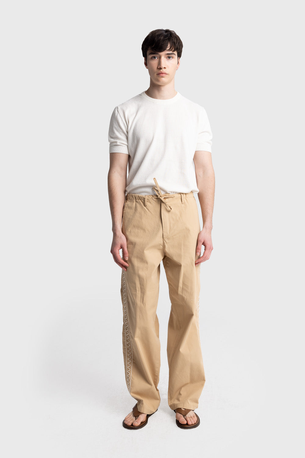 YANI İŞLEMELİ POPLIN PANTOLON