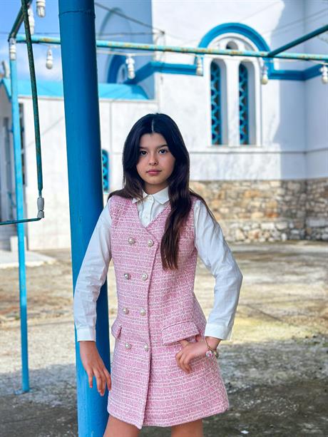 Yelek Jile Gömlek İkili Takım Pembe 4 Yaş