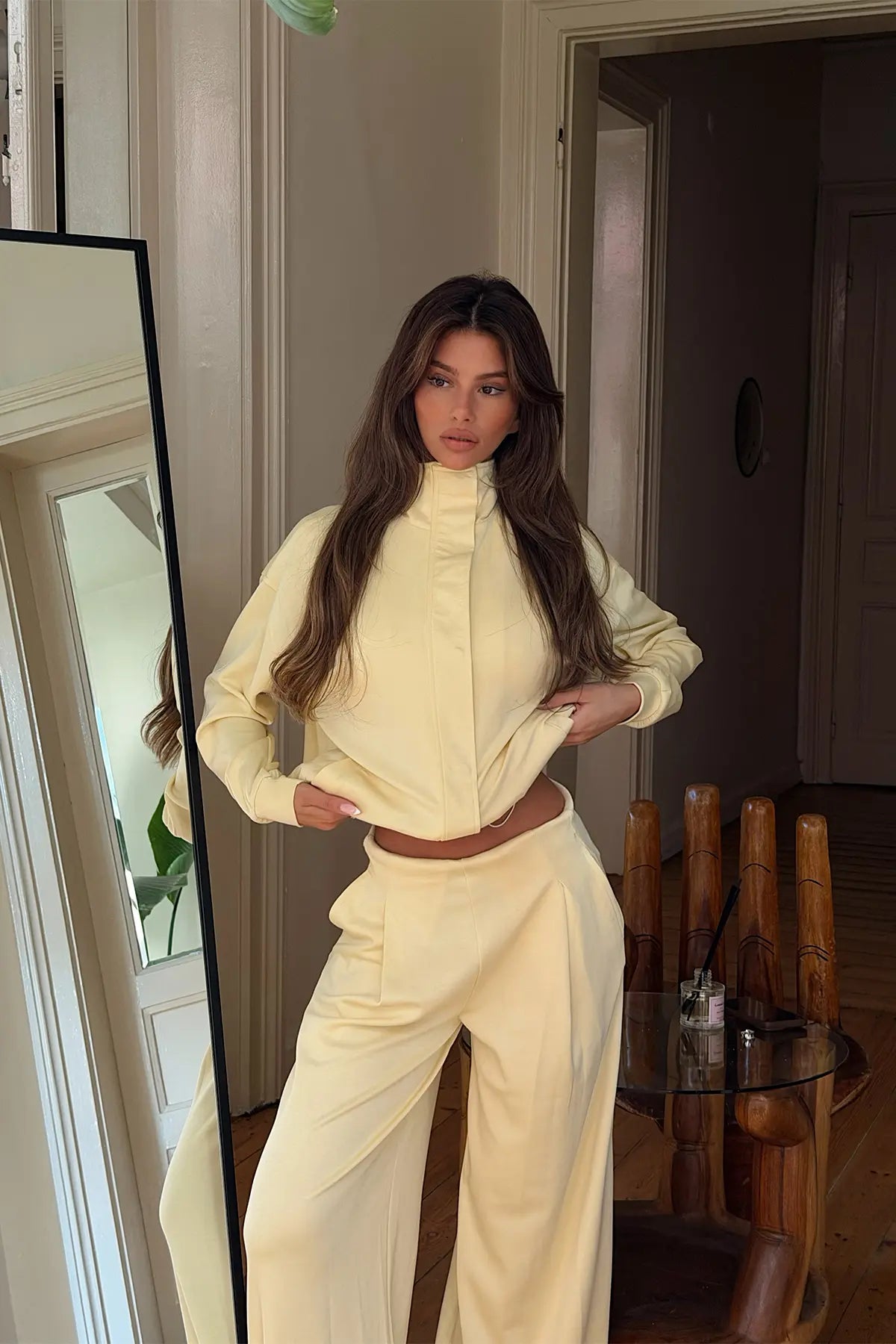 Sarı Cep Detay Pantolonlu Takım