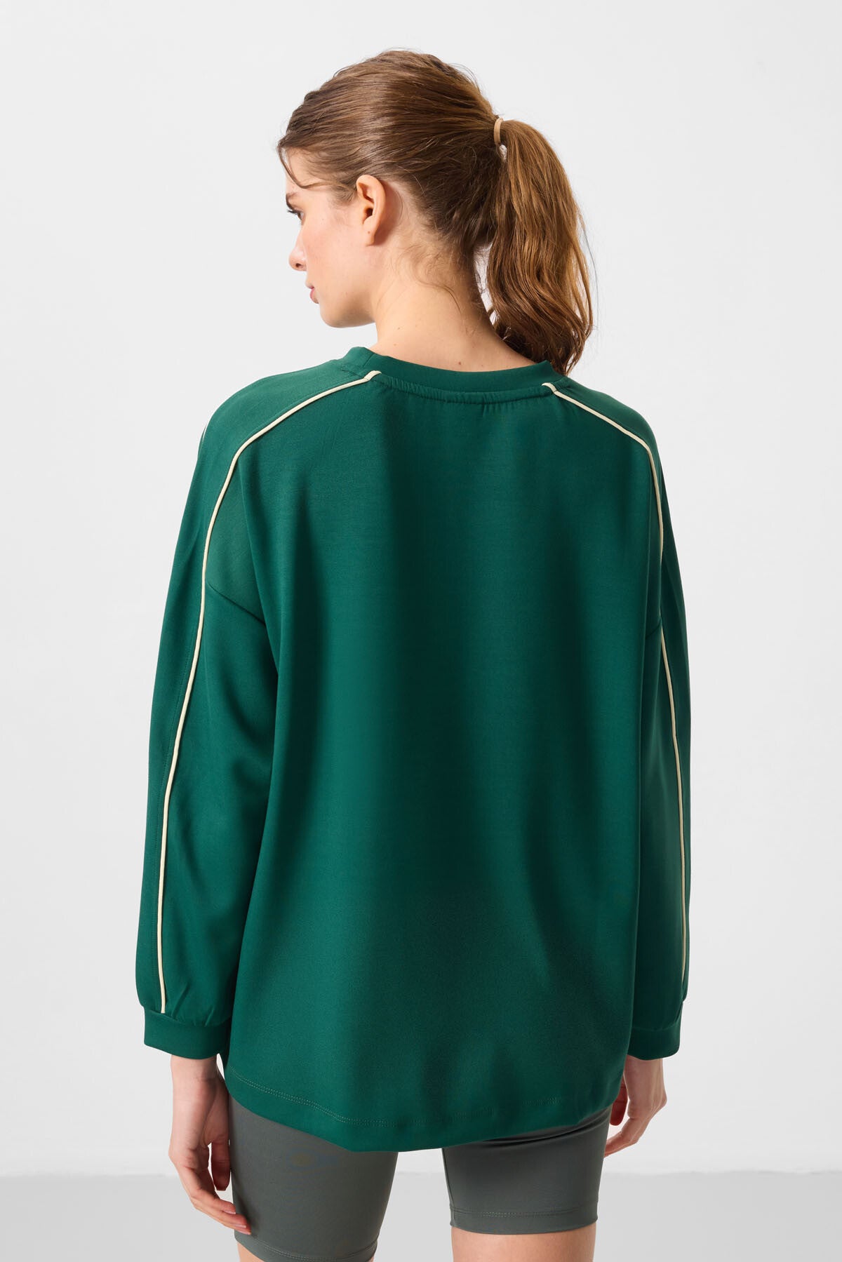 Yeşil Yumuşak Dokulu O Yaka Oversize Kadın Tunik Sweatshirt - 97303