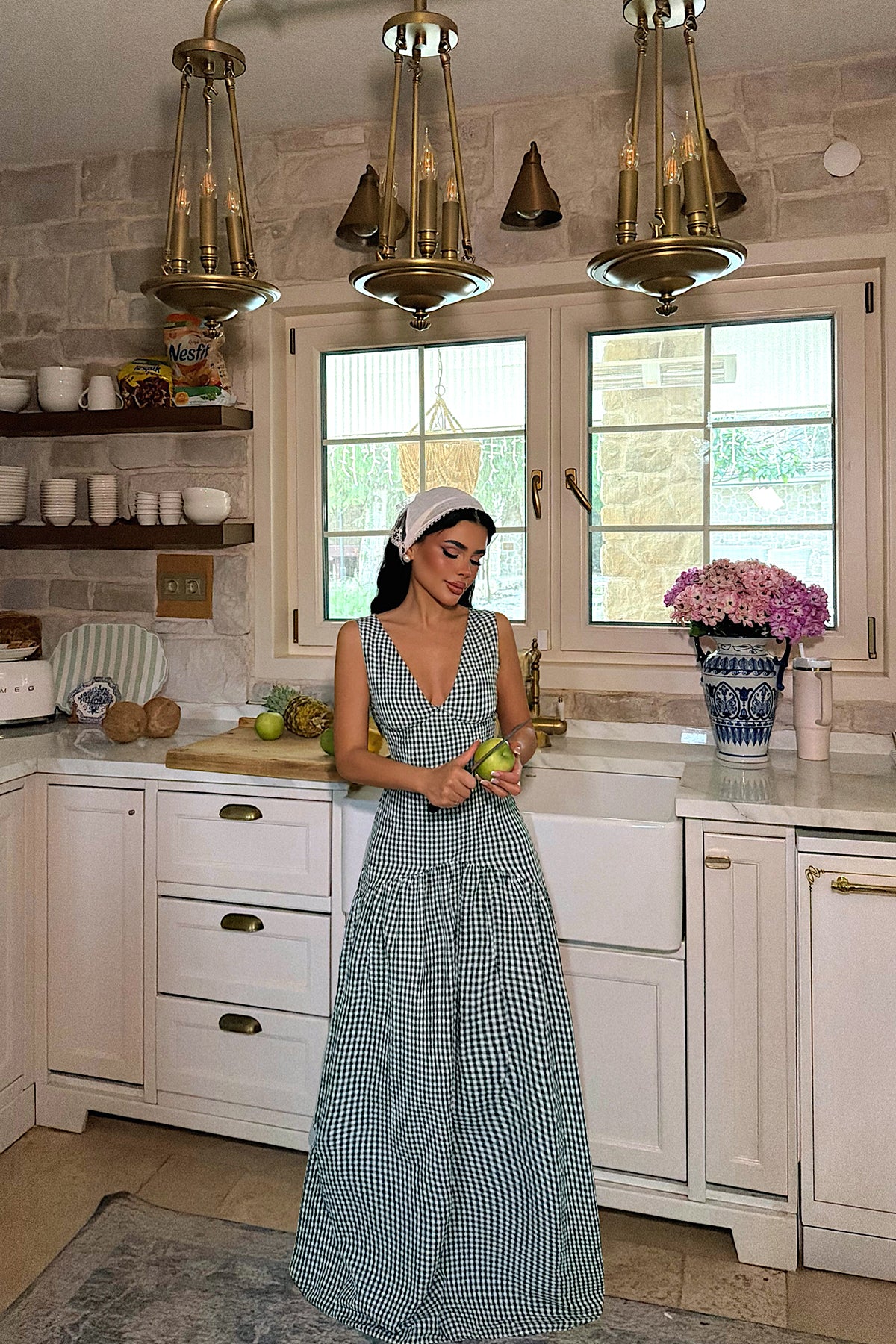 Yeşil Plaid Elbise ATE-4928