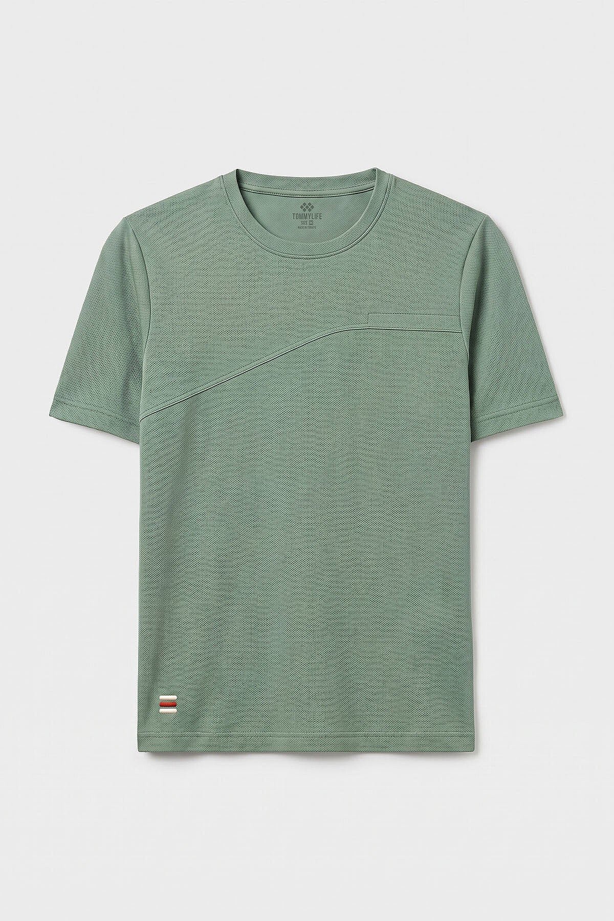 Yeşil Rahat Form Yüzeyi Dokulu Ön Dikiş Detaylı Erkek T-Shirt - 88437