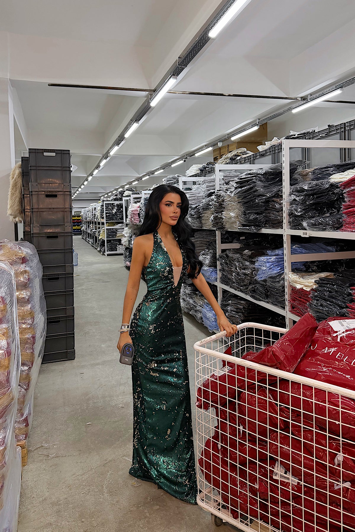 Yeşil Coquille Payetli Uzun Elbise ATE-4663