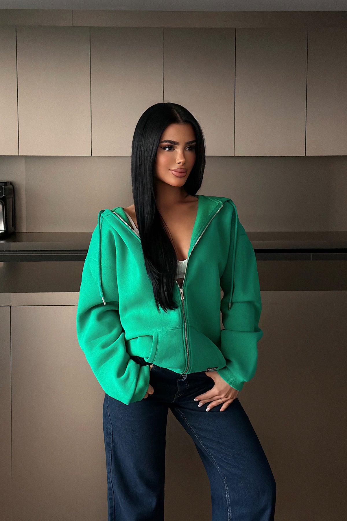 Yeşil Medias Kapüşonlu Hırka ATE-4866