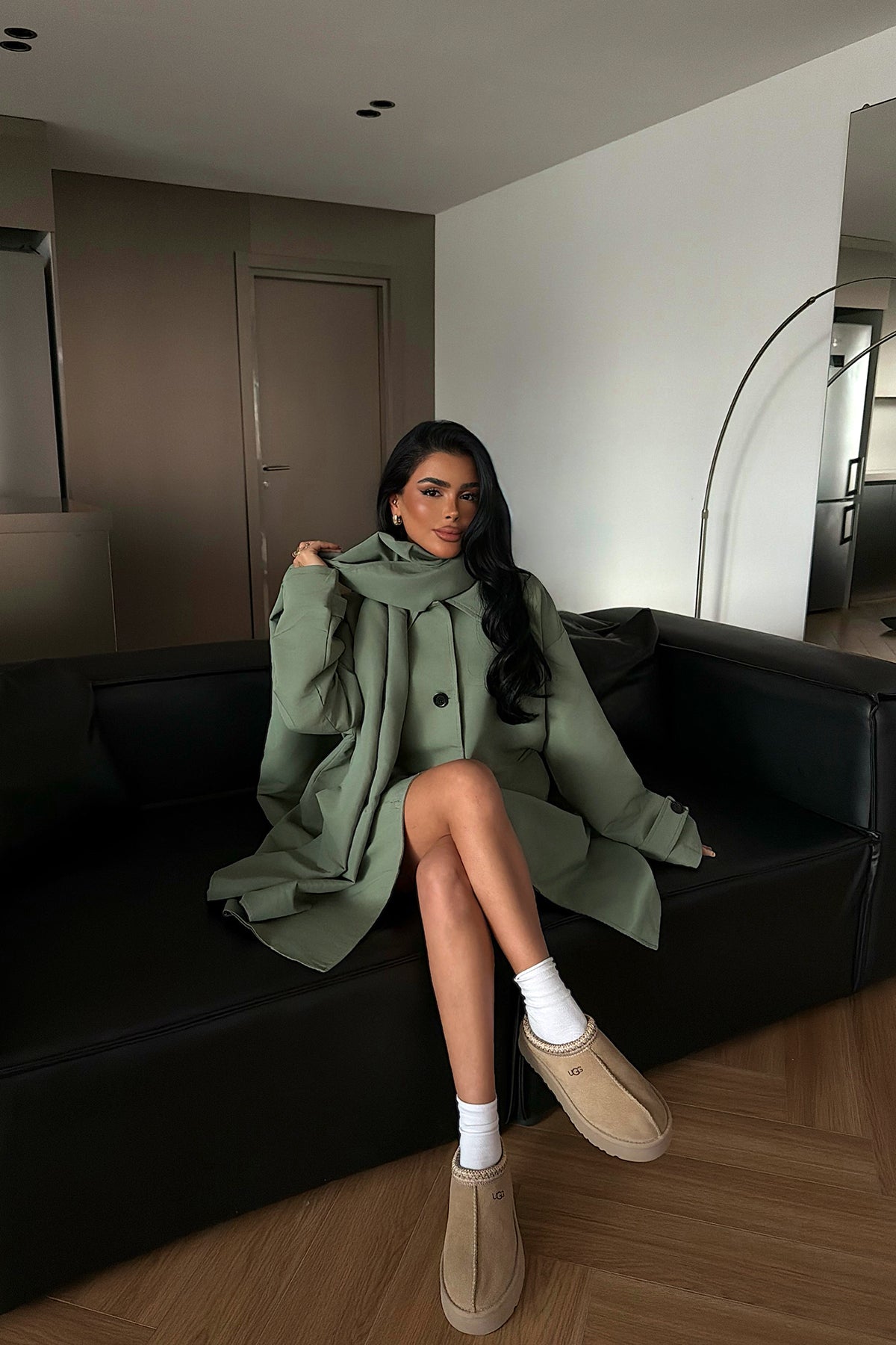 Yeşil Acler Şal Yaka Trençkot ATE-1961