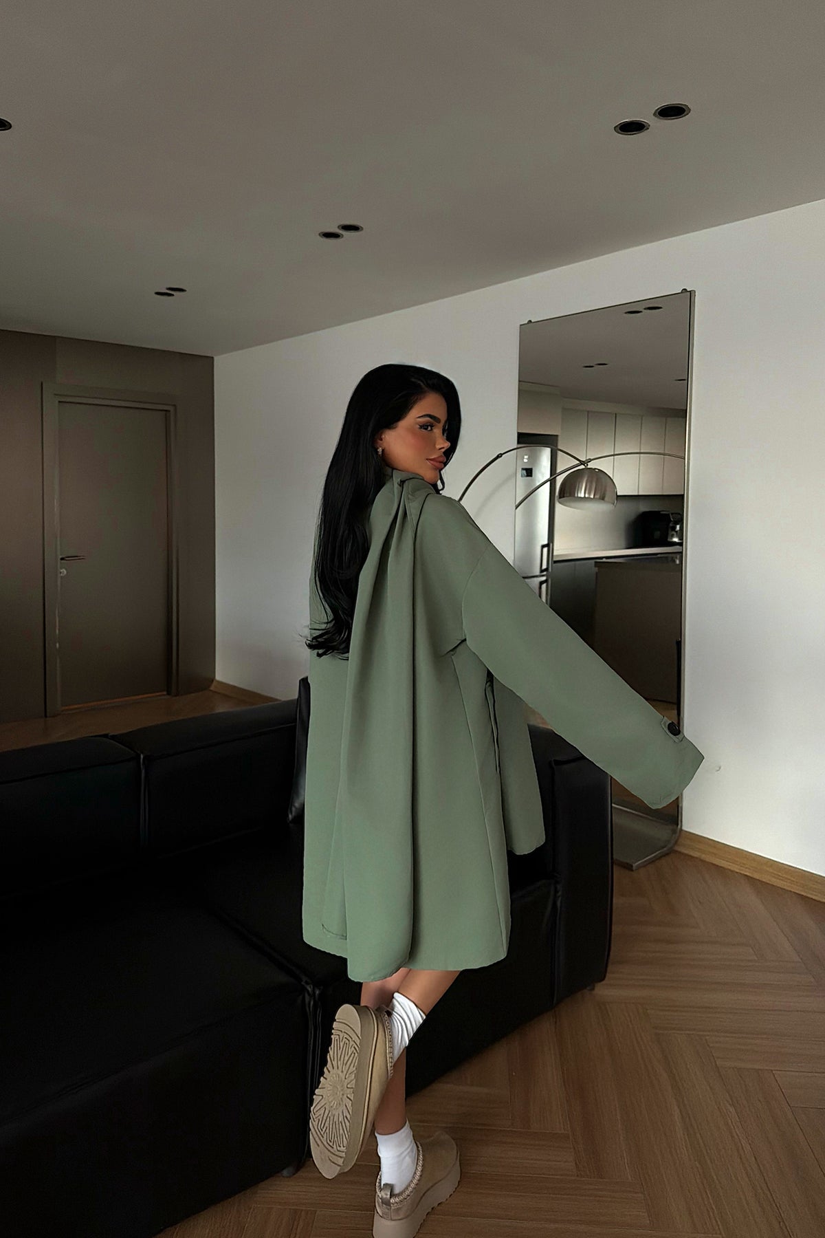 Yeşil Acler Şal Yaka Trençkot ATE-1961