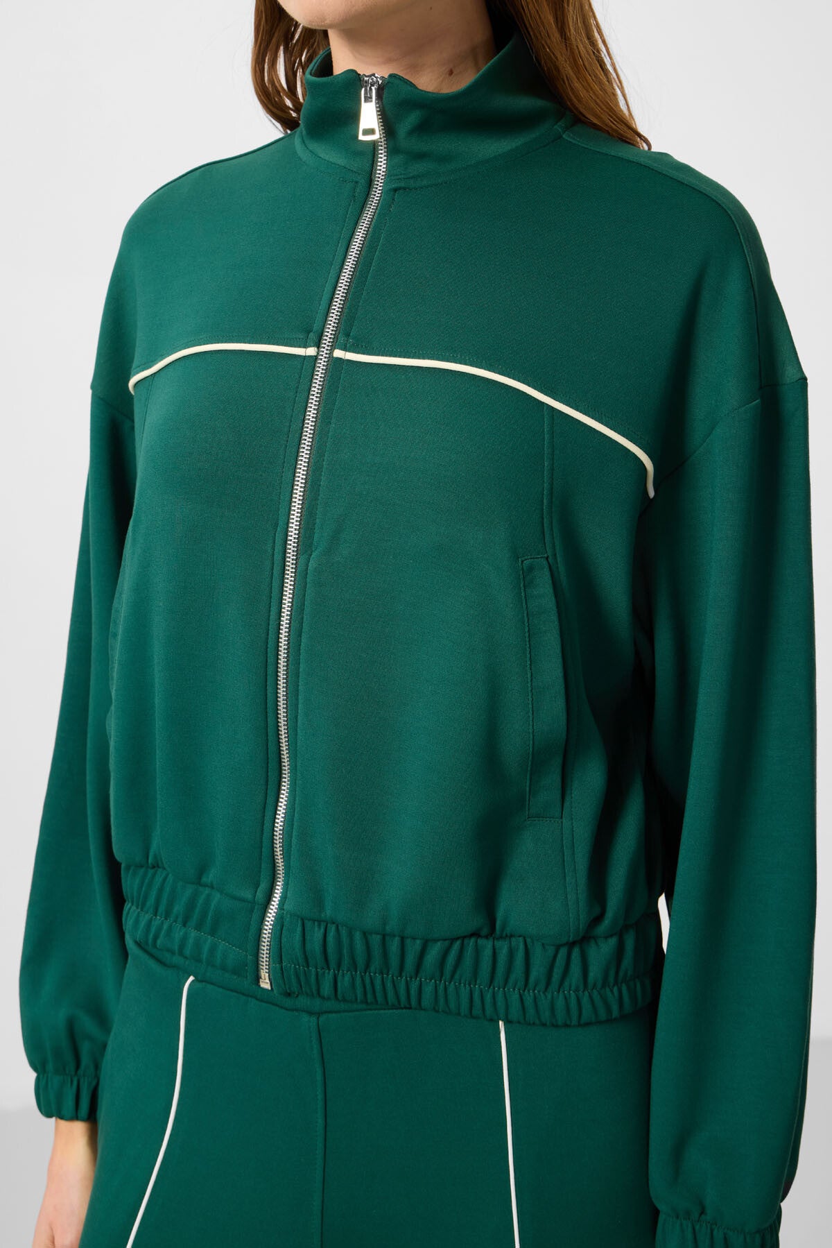 Yeşil Yumuşak Dokulu Dik Yaka Oversize Lastikli Kadın Eşofman Takım - 95349