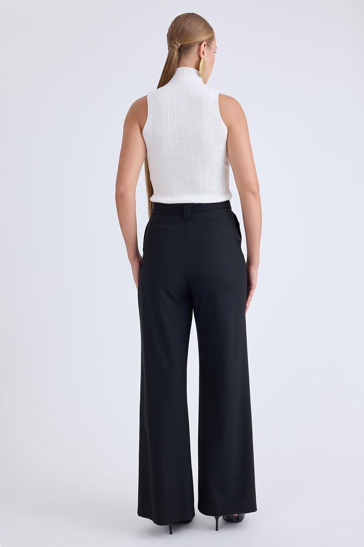 Yüksek Bel Beli Kemerli Pantolon